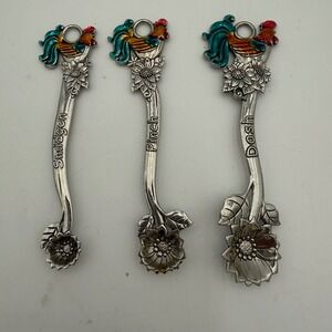 Ganz Rooster Sunflower Measuring Spoons Set of 3 Smidgen Pinch Dash Pewter Style